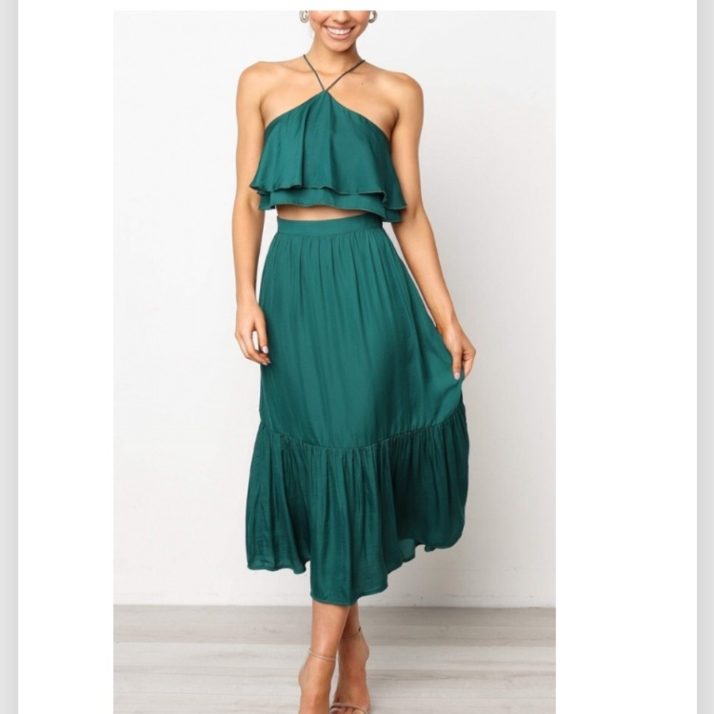 Flowy Teal crop top and skirt set | Beach Resort | Size S & M
